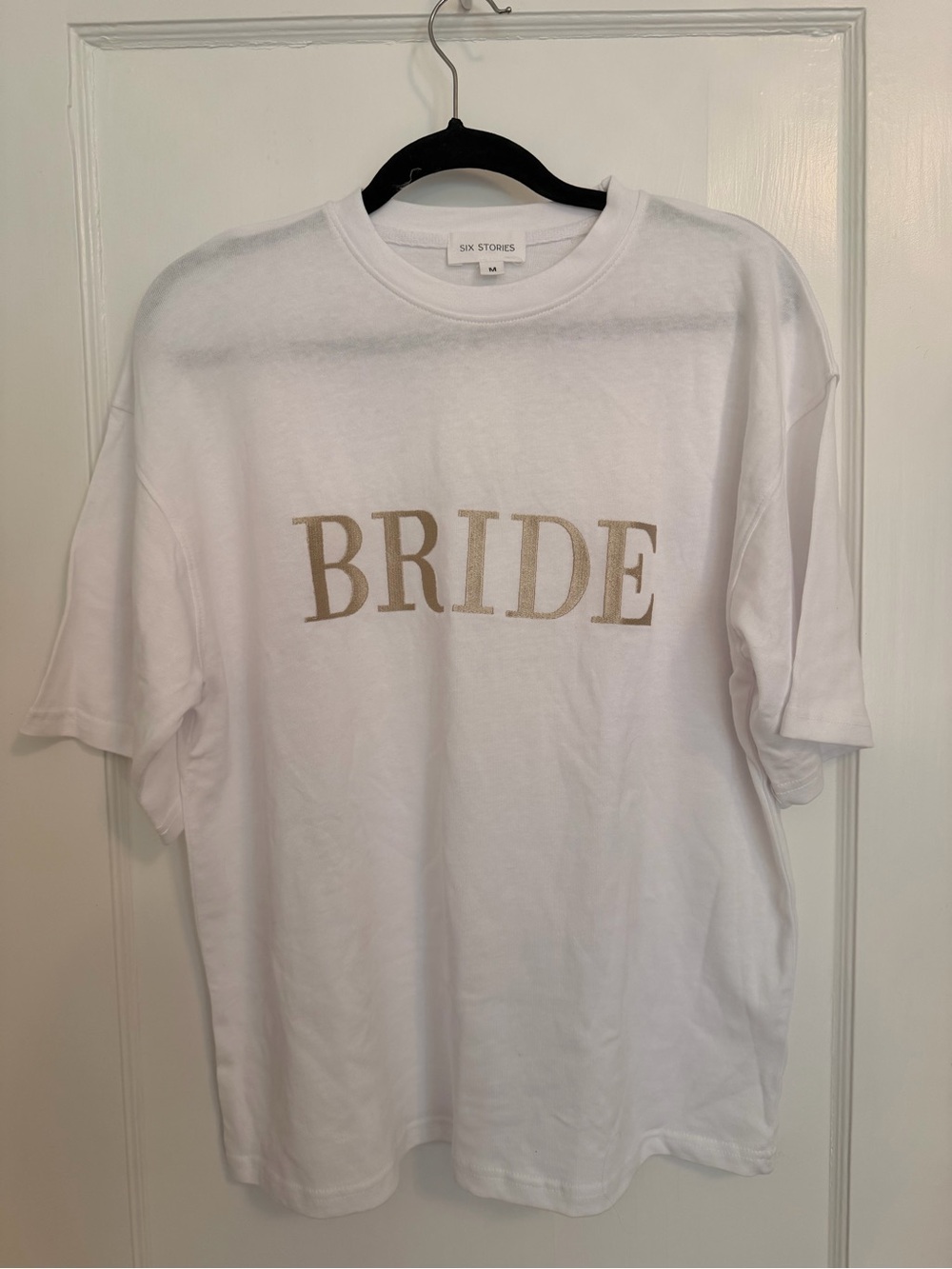 Six Stories Bride T-Shirt White Oversized Bridal Tee Size M Bachelorette Wedding